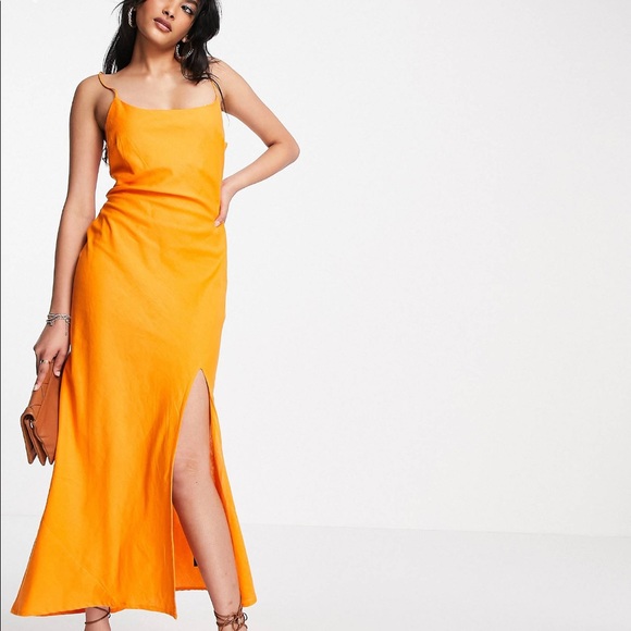 SOLD ASOS Orange Linen Maxi - Picture 1 of 7